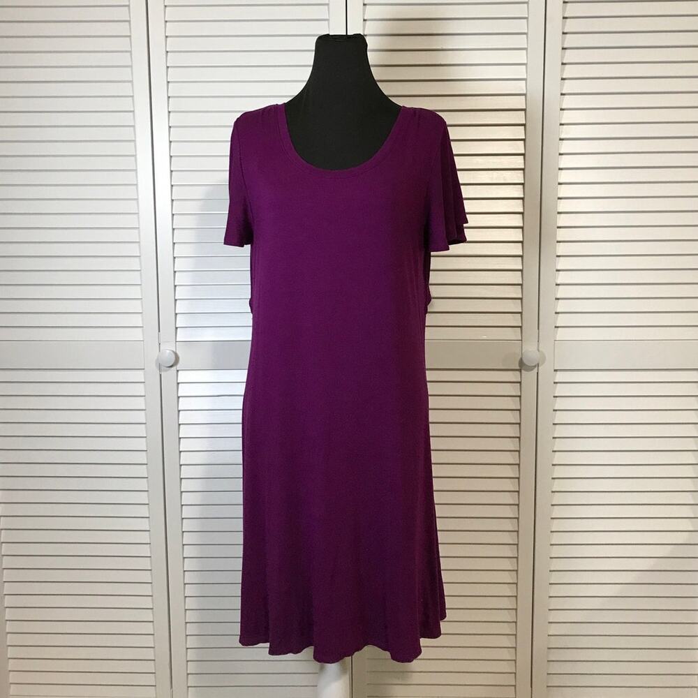 C Est. 1946 Cato Plum Flared Draped Jersey T-shirt Knee Length Dress L